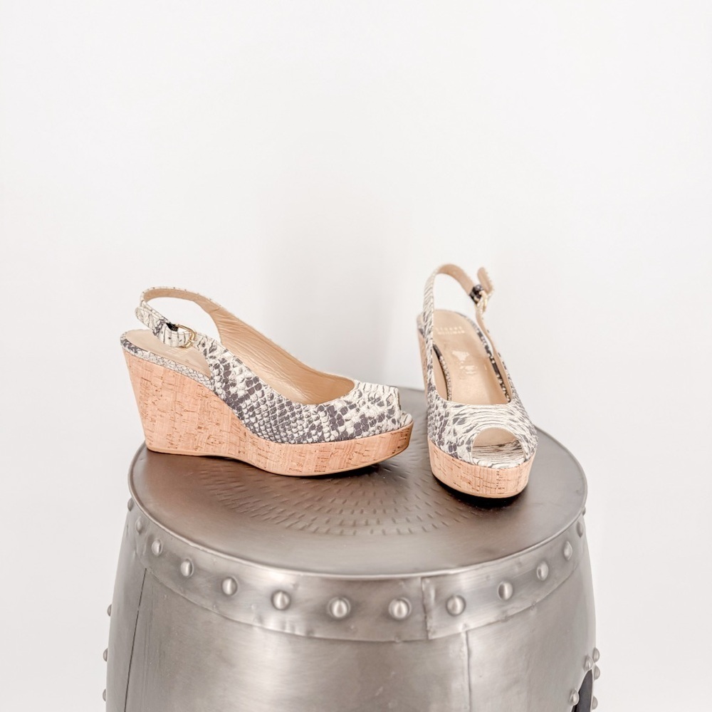 Stuart Weitzman Snakeskin Cork Wedges